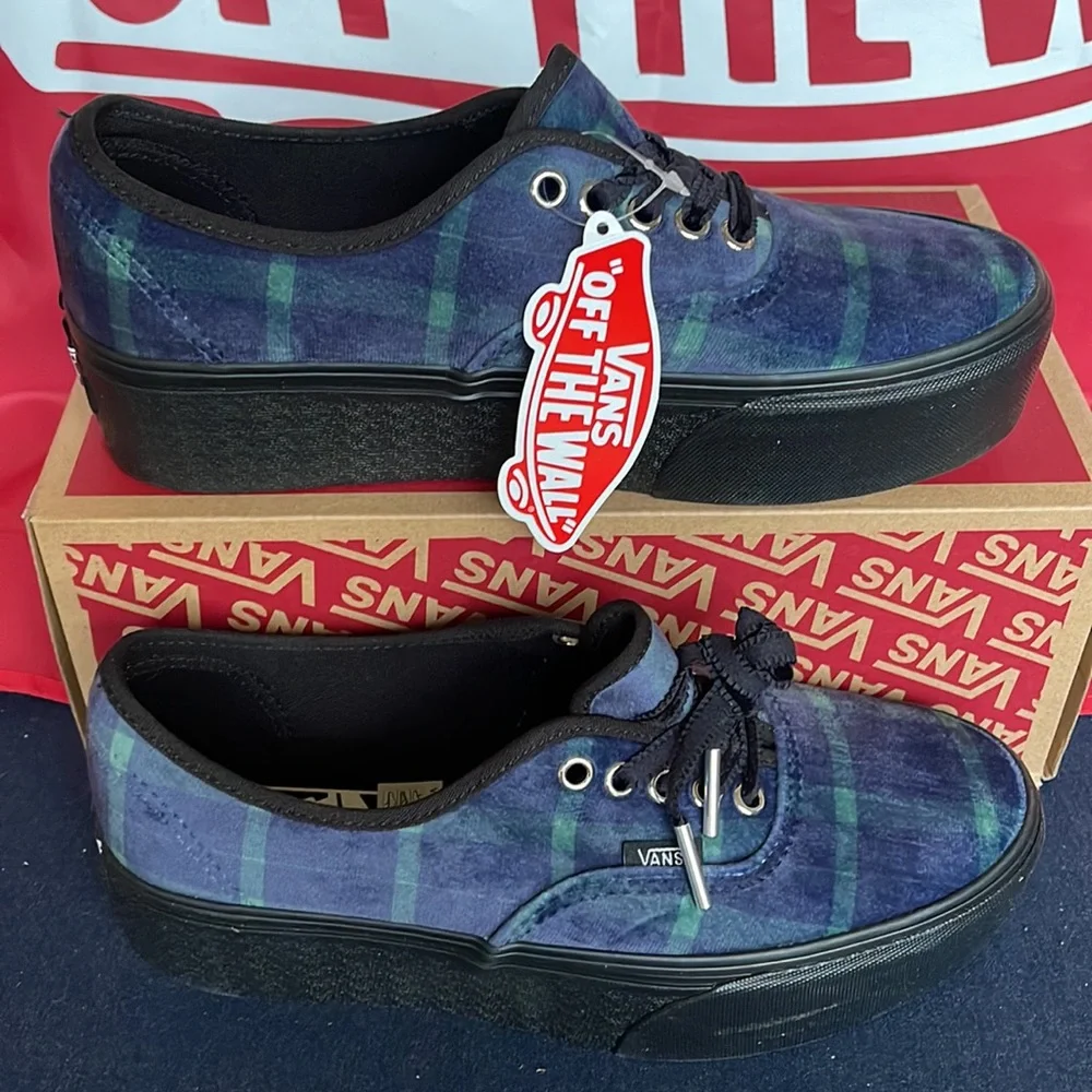 Vans Authentic Stacked Velvet Plaid Green/Black VNOA5KXX203 WMNS Platforms